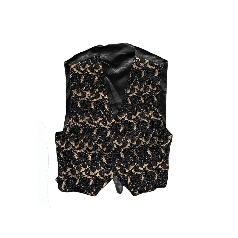 Vintage Ann Tjian for Kenar Beaded Lace Vest Womens M Formal Evening